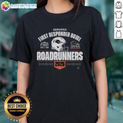 2025 First Responder Bowl Ladies Tee featuring the UTA Roadrunners logo and vibrant team colors.