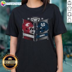 Top Washington State Cougars vs Utah State Aggies Famous Idaho Potato Bowl 2025 ladies tee featuring team logos.