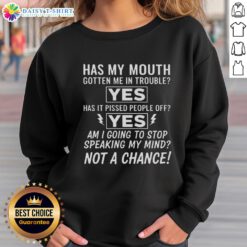 Awesome 'Am I Going To Stop Speaking My Mind? Not A Chance' sweatshirt displayed on a model in a casual setting.