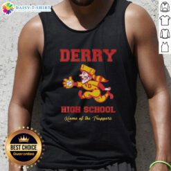 Awesome Derry High School Home of the Trappers tank top featuring school colors and logo, perfect for fans and students.