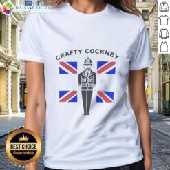 Awesome Eric Bristow Crafty Cockney British Flag Ladies Tee showcasing a stylish design for darts fans.