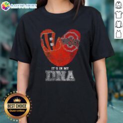 Awesome Cincinnati Bengals and Ohio State Buckeyes fingerprint design on a ladies tee, showcasing team pride and DNA.