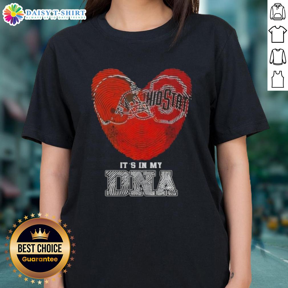 Awesome Fingerprints Cleveland Browns X Ohio State Buckeyes It's In My DNA Ladies Tee showcasing team spirit and style.