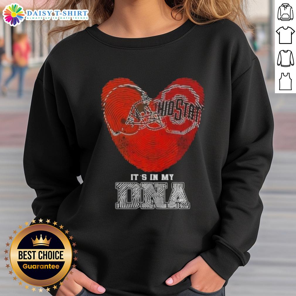 Alt Text: Cleveland Browns and Ohio State Buckeyes sweatshirt with 'It's In My DNA' design, featuring awesome fingerprint graphics.