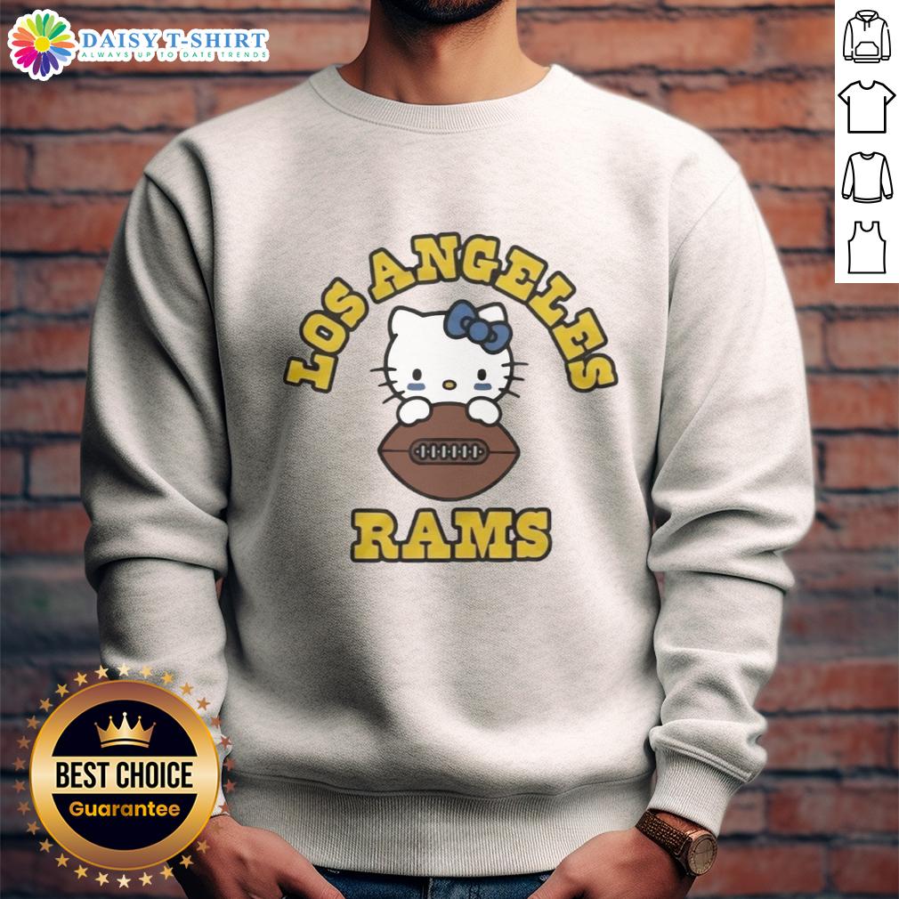 Awesome Hello Kitty x Los Angeles Rams football sweatshirt featuring a stylish design for fans and collectors.