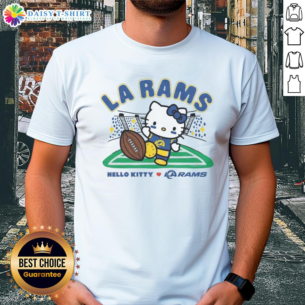 Awesome Hello Kitty X Los Angeles Rams Kickoff T-Shirt featuring a playful design for fans and collectors.
