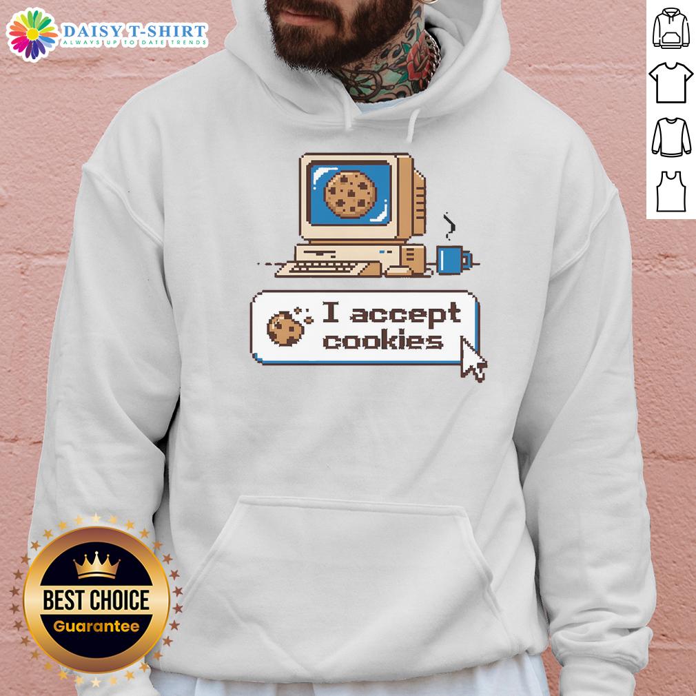 Awesome I Accept Cookies Hoodie in black with fun graphic print, perfect for casual wear and cookie lovers.