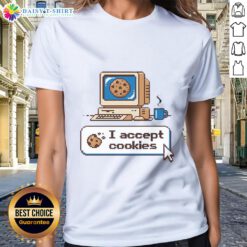 Awesome I Accept Cookies Ladies Tee featuring a fun graphic design on a stylish women's shirt for cookie lovers.