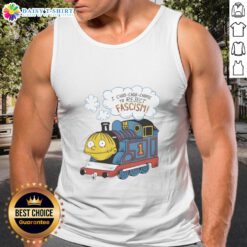 Alt Text: Awesome I Choo Choo Choose To Reject Fascism tank top featuring bold text and vibrant colors for a statement look.
