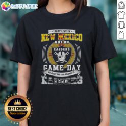 Awesome ladies tee featuring 'I may live in New Mexico, but my heart belongs to Las Vegas Raiders football' design.
