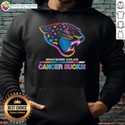Jacksonville Jaguars hoodie featuring vibrant colors and a 'Cancer Sucks' logo, perfect for football fans and cancer awareness.