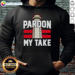 Awesome Pardon My Take Lighthouse Hoodie in navy blue, featuring a stylish lighthouse graphic and cozy design.