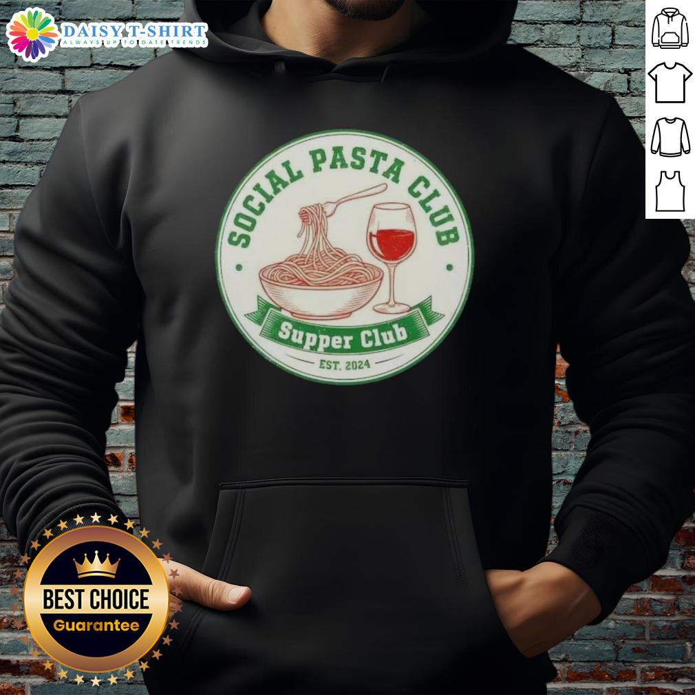 Awesome Retro Social Pasta Club Supper Club Est 2024 Hoodie in vibrant colors, perfect for pasta lovers and retro fashion fans.