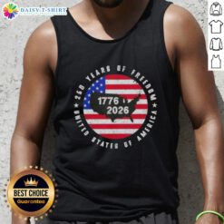 Good American Freedom 250th Anniversary tank top featuring a US map design celebrating 1776-2026.