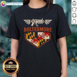 Good Boltermore Warhammer X Maryland Flag Logo Ladies Tee featuring a stylish design and vibrant colors.