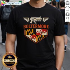 Good Boltermore Warhammer X Maryland Flag Logo T-Shirt featuring a unique design blending Warhammer and Maryland pride.