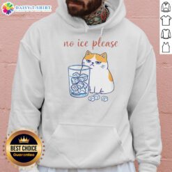 Alt Text: Caricature hoodie featuring a playful cat with the phrase 'Good Cat, No Ice Please' in vibrant colors.
