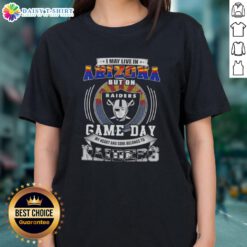 Lady wearing a 'Game Day Heart and Soul' tee, supporting Las Vegas Raiders football in Arizona.