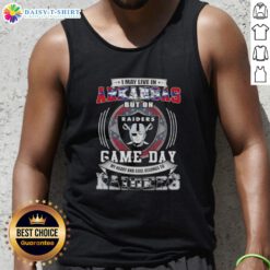 Tank top featuring 'Good I May Live In Arkansas But On Game Day My Heart And Soul Belongs To Las Vegas Raiders Football' design.