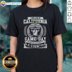 California lady wearing a Raiders tee, showcasing her passion for Las Vegas Raiders football on game day.