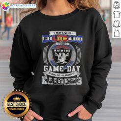 Cozy sweatshirt featuring 'Good I May Live in Colorado But My Heart Belongs to Las Vegas Raiders' for passionate fans.