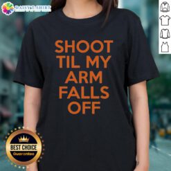 Good Kevin Durant Shoot Til My Arm Falls Off Ladies Tee featuring a stylish graphic of Durant in action on a soft fabric.
