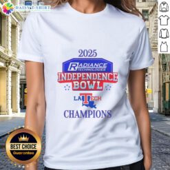 Good Louisiana Tech Bulldogs 2025 Independence Bowl Champions logo on a stylish ladies tee shirt.