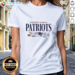 Vintage New England Patriots NFL Super Bowl Champions logo on a ladies tee, celebrating the team's championships.