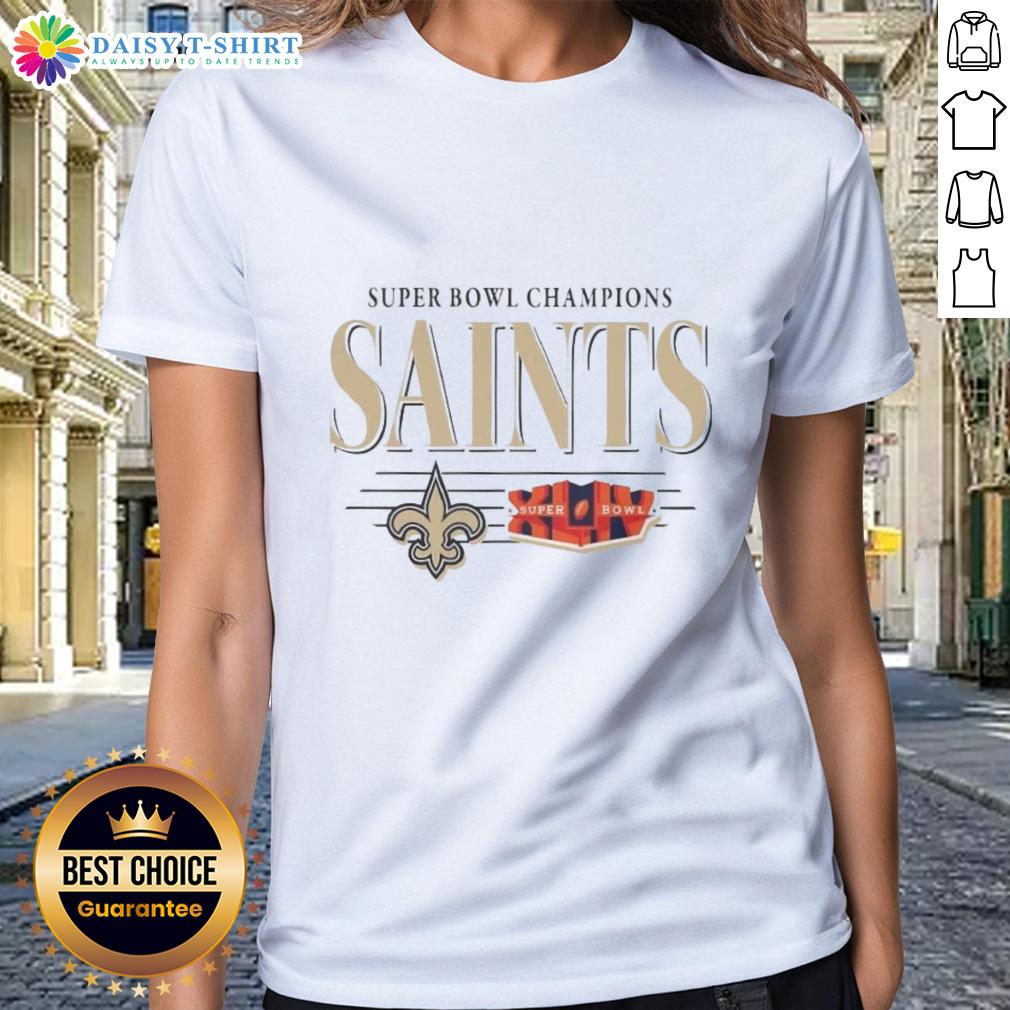 Vintage New Orleans Saints NFL Super Bowl Champions ladies tee featuring the team's championship logo.