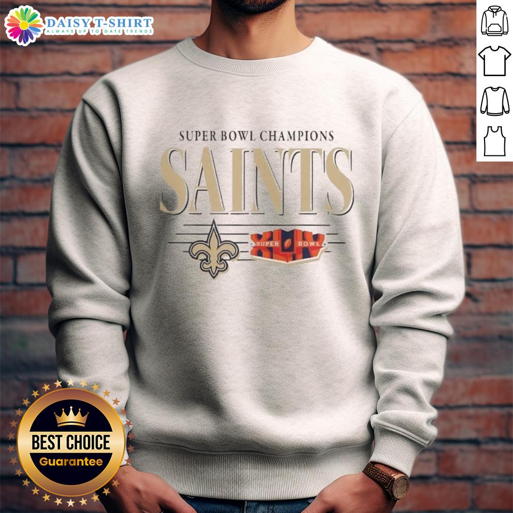Vintage New Orleans Saints NFL Super Bowl Champions sweatshirt featuring the team's iconic logo and championship titles.
