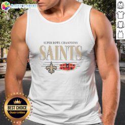 Vintage New Orleans Saints NFL Super Bowl Champions tank top showcasing the team's iconic logo and championship titles.