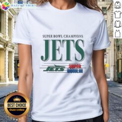 Vintage New York Jets NFL Super Bowl Champions logo on a ladies tee, celebrating the team's championships.