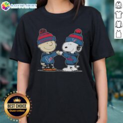 Charlie Brown and Snoopy fist bump in Houston Texans football ladies tee, celebrating good times with peanuts.