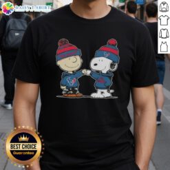 Good Peanuts Charlie Brown fist bump with Snoopy on Houston Texans football T-shirt, perfect for fans and collectors.