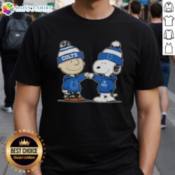 Good Peanuts Charlie Brown and Snoopy fist bump on Indianapolis Colts football T-shirt design, perfect for fans.