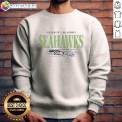 Vintage Seattle Seahawks NFL Super Bowl Champions sweatshirt showcasing the team's iconic logo and championship history.