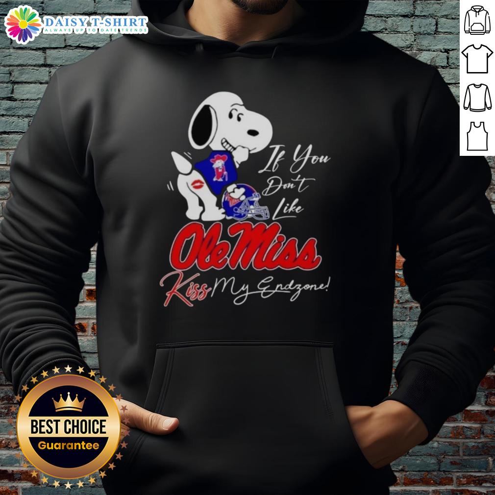 Good Snoopy hoodie featuring 'If You Dont Like Ole Miss Rebels, Kiss My Endzone' design for fans and sports enthusiasts.