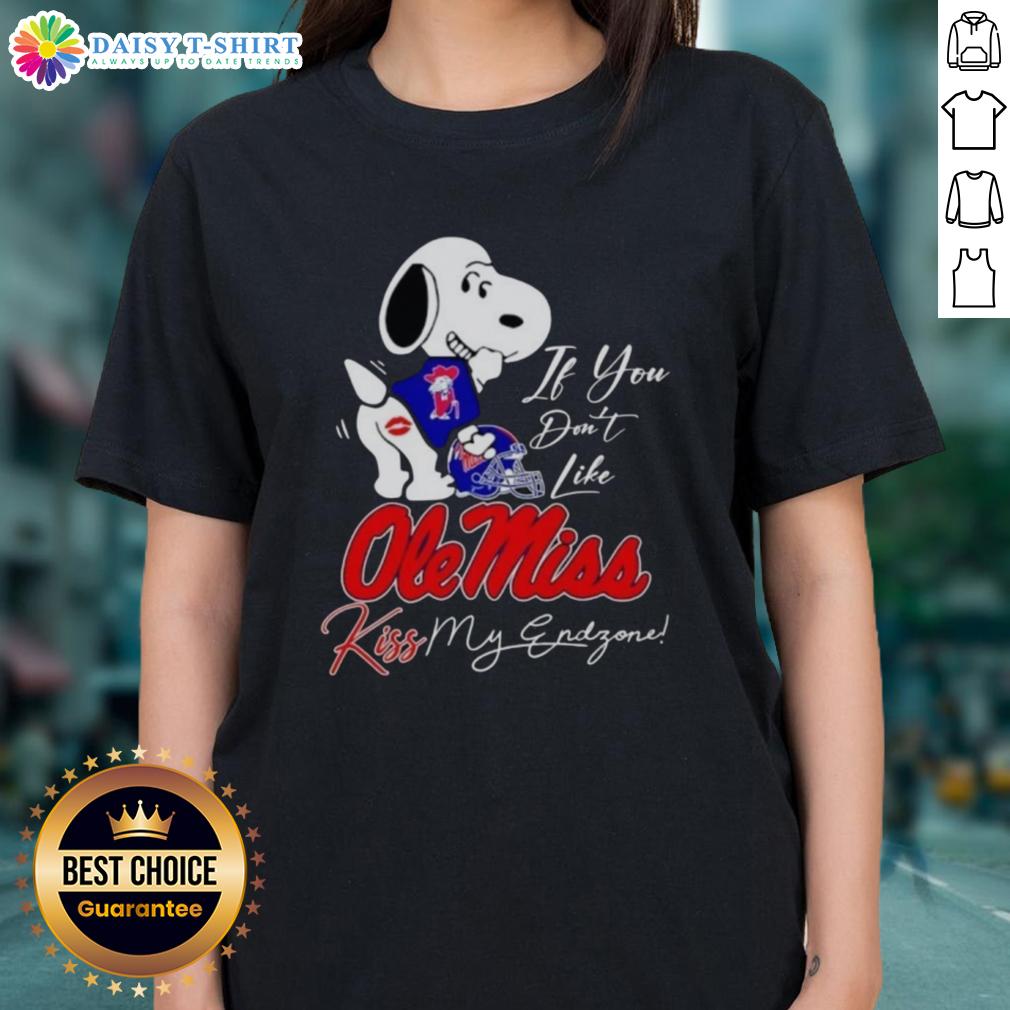 Good Snoopy graphic on Ole Miss Rebels ladies tee, perfect for fans who love football and team spirit.