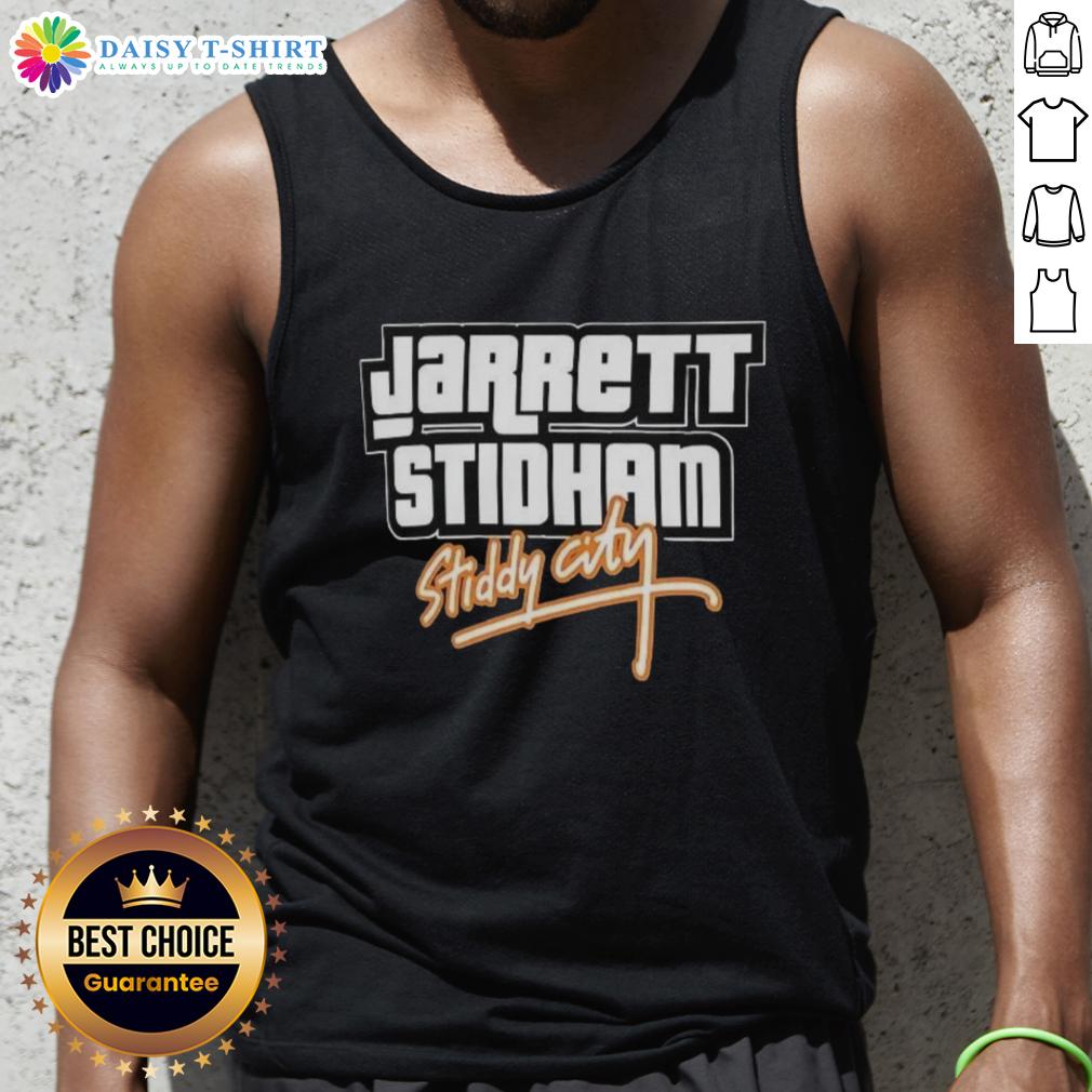Jarrett Stidham Denver Broncos tank top in GTA Vice City style, featuring vibrant colors and retro graphics.