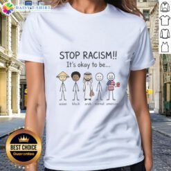 Good Stop Racism Tee featuring diverse women, promoting unity and acceptance for Asian, Black, Arab, and American identities.