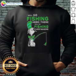 Alt Text: Good The Cat In The Hat hoodie featuring 'I Will Go Fishing Here Or There' text design for kids and fans.