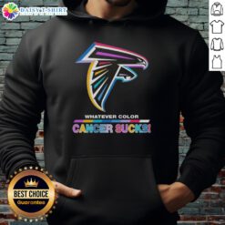 Happy Atlanta Falcons Football hoodie featuring colorful 'Cancer Sucks' logo, perfect for fans supporting a cause.