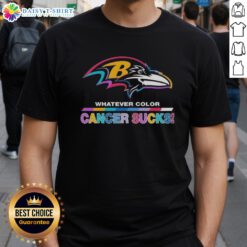 Happy Baltimore Ravens Football T-Shirt featuring 'Cancer Sucks' logo in vibrant colors, perfect for fans and supporters.