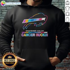 Happy Buffalo Bills Football hoodie featuring vibrant colors and a 'Cancer Sucks' logo, perfect for team spirit and awareness.