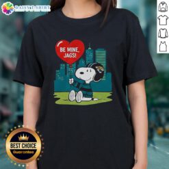Happy Jacksonville Jaguars X Snoopy Cartoon Valentine 2026 ladies tee featuring playful graphics and team colors.