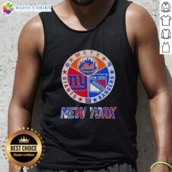 Happy New York City Sports Mets, Rangers, and Giants logos combine on a stylish tank top for sports fans.