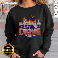 Alt Text: Happy Skyline Virginia TaxSlayer Gator Bowl Champions 2025 sweatshirt featuring vibrant colors and celebratory design.