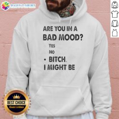 Alt Text: Stylish 'Nice Are You In A Bad Mood Bitch I Might Be' hoodie in bold text, perfect for casual streetwear.
