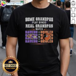 Funny t-shirt design featuring Baltimore Ravens and Orioles, perfect for grandmas who prefer watching sports over bingo.