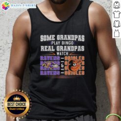 Grandmas in tank tops support Baltimore Ravens and Orioles while playing bingo, showcasing real grandma spirit.